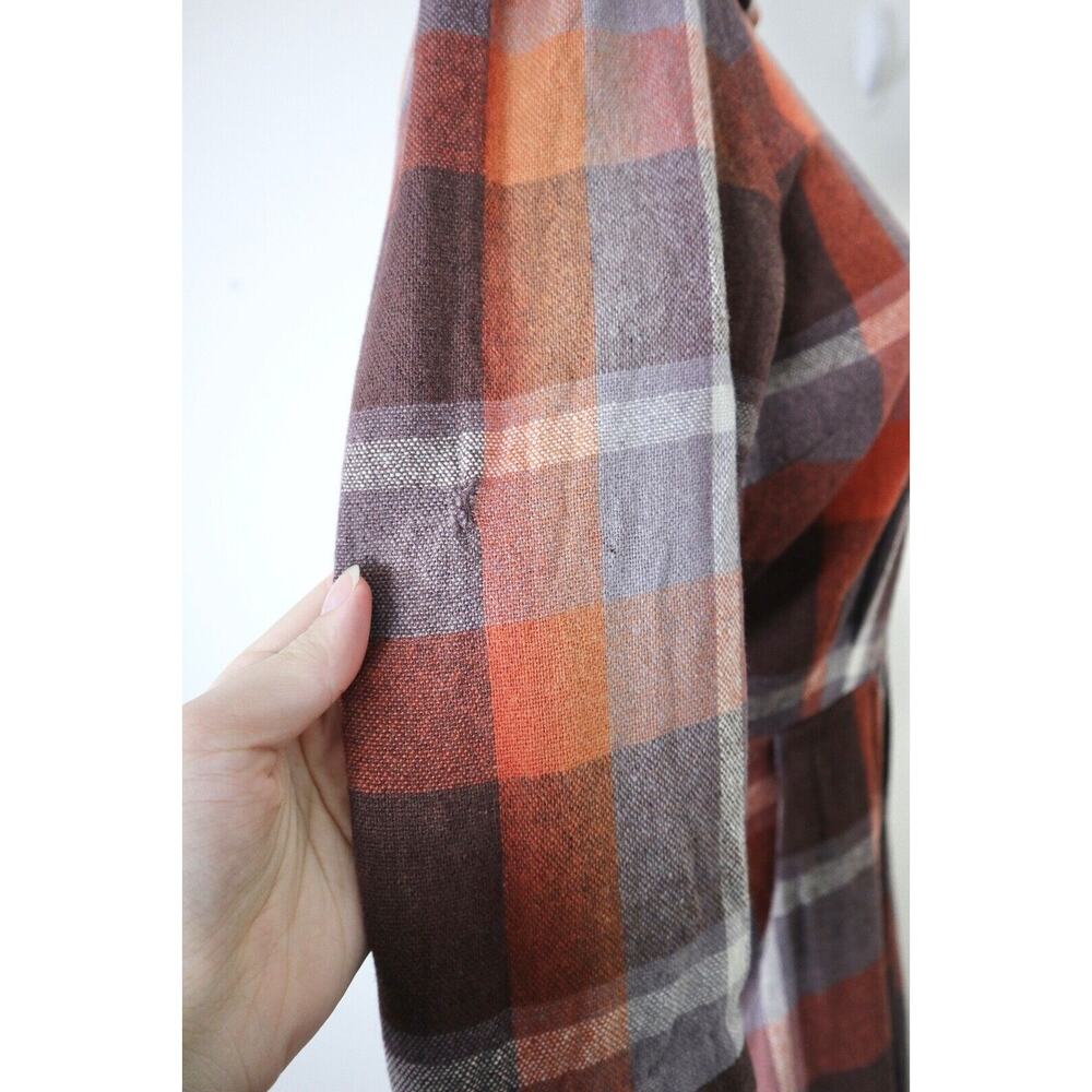 Vintage 1970s Wool Tartan Collared Dress Button Front Plaid Check Brown Orange - Picture 12 of 12